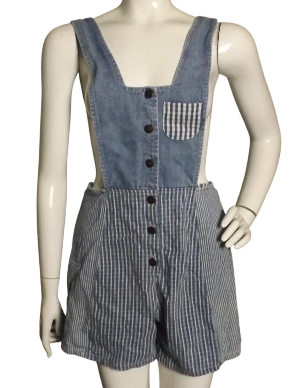 POTTERY Short-alls/Shorts, 11/FL S, Vintage 90s, Stripes, Bib front/Buttons